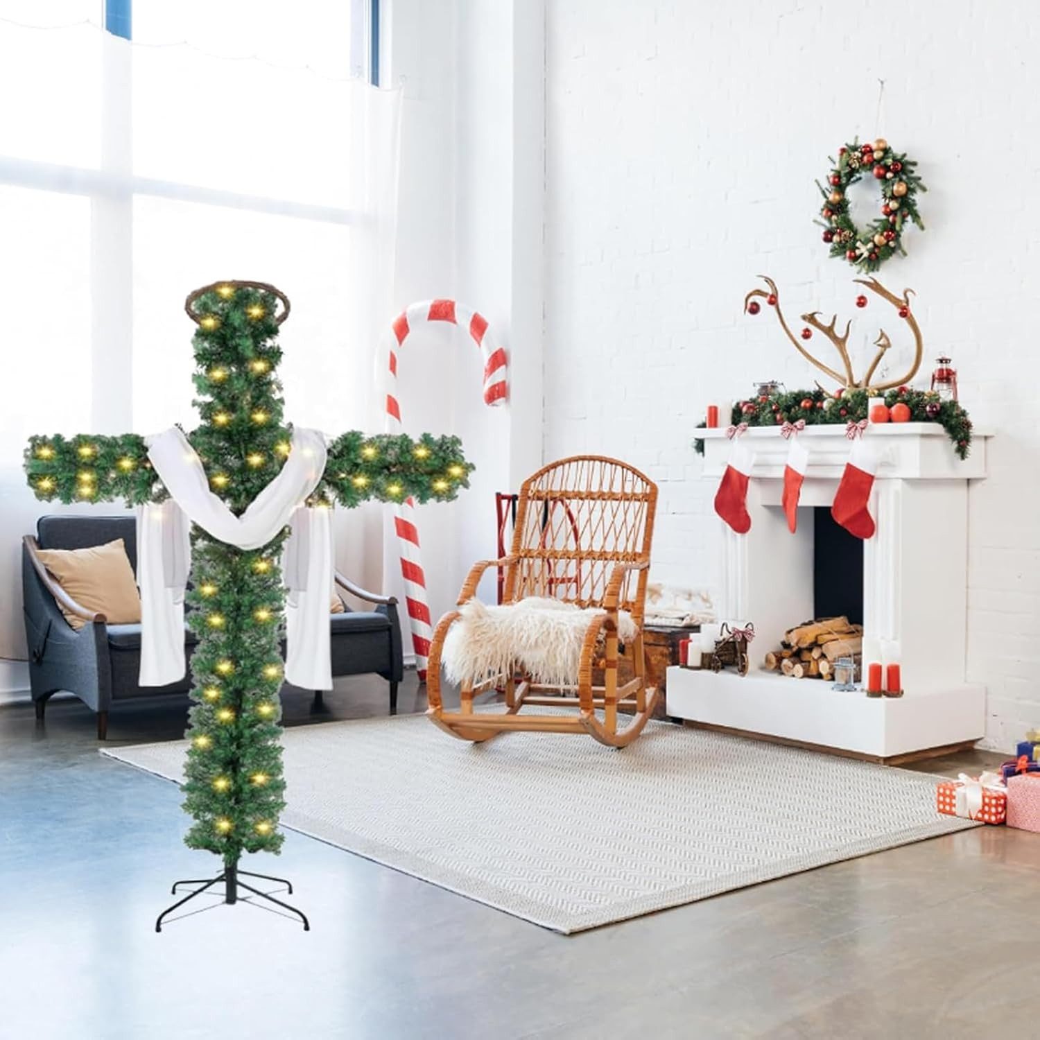 Coonoor Künstlicher Weihnachtsbaum Faltbares Weihnachtskreuz für Außenbereich - ohne Beleuchtung
