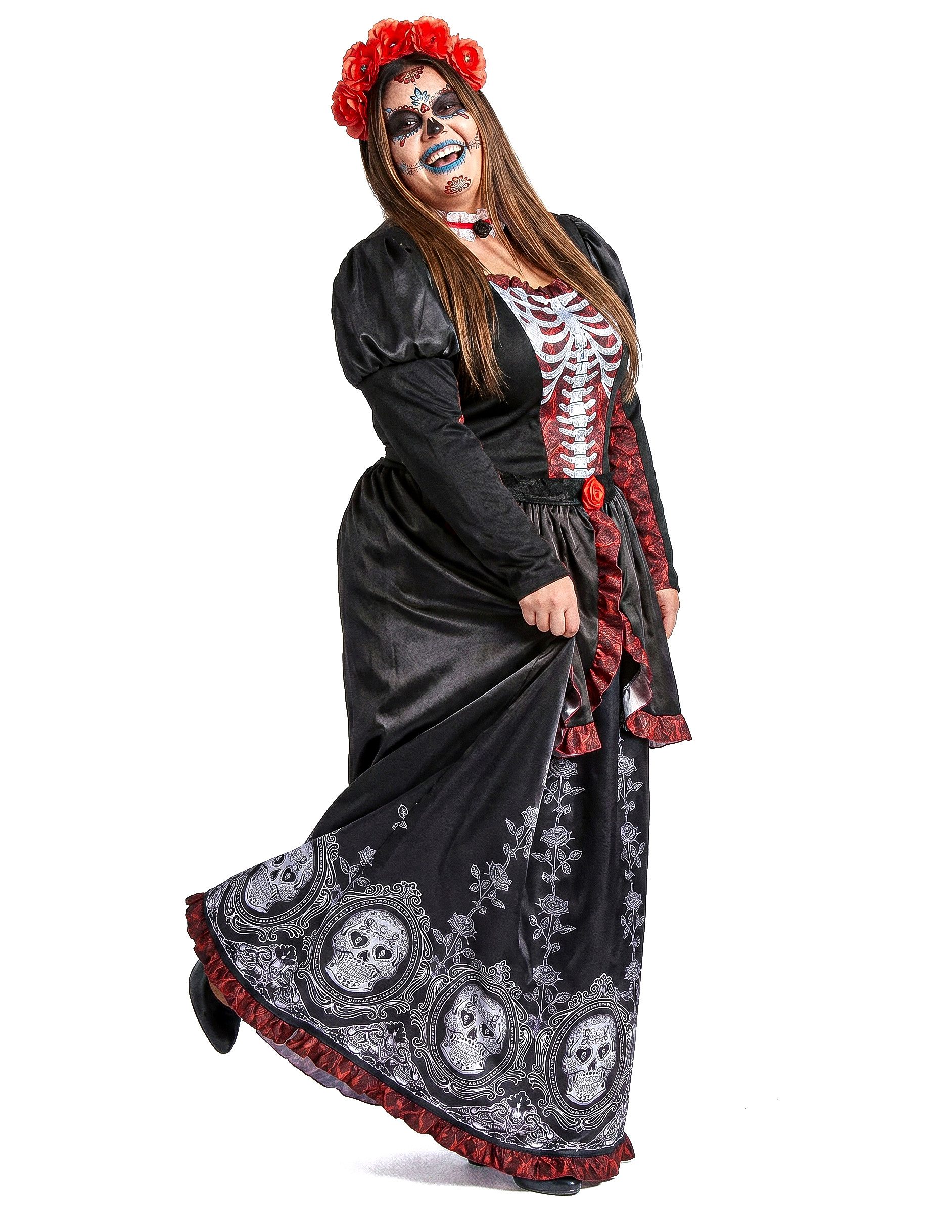 JADEO Kostüm Dia de los muertos Damenkostüm Plus Size für Frauen schwarz-rot