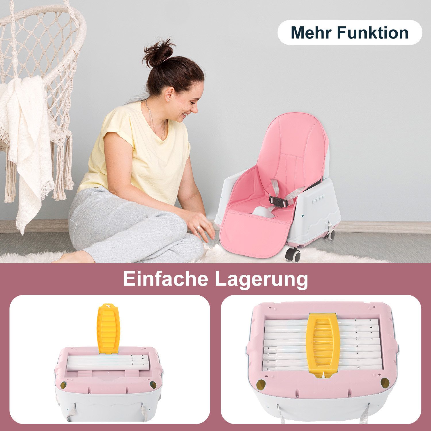oyajia Kinderstuhl 2-in-1 Baby Kinderstuhl, kinderstuhl Mitwachsend Stuhl Abnehmbar, Verstellbare Höhe und Breite, Babystuhl mit Tablett und 3-Punkt-Gurt