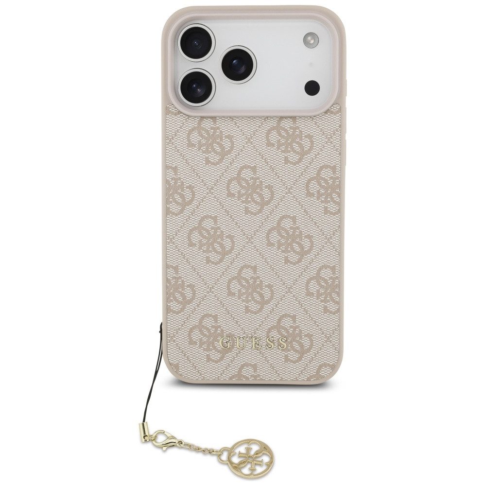 Guess Handyhülle iPhone 17 Pro Max MagSafe Kunstleder rosa mit Kette goldfarbig
