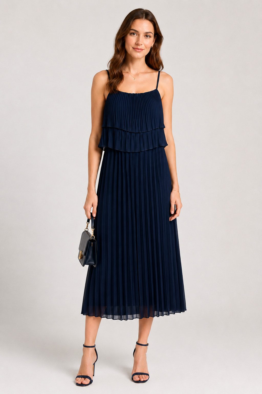 ITALY VIBES Plisseekleid - Maxi-Kleid Damen - langes Abendkleid mit Spaghettiträgern ONE SIZE - passend für Größen S-L