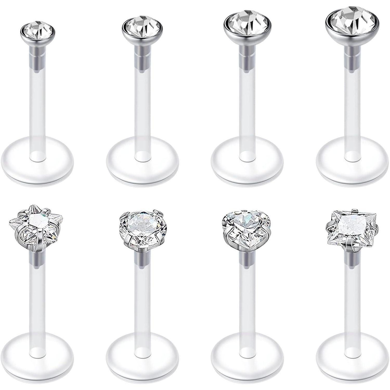 Nasenpiercing Ohrstecker 16G Klar Acryl 6mm 8mm 10mm 12mm Piercing Zirkon 1.2*10mm