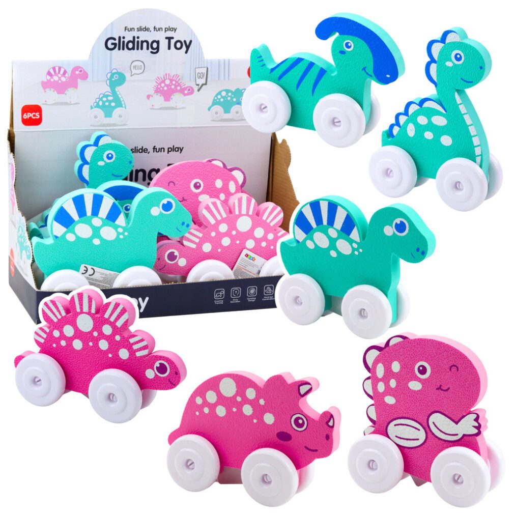 LEAN TOYS Spielzeug-Boot Lean Eva Schaumstoff Dinosaurier Mit Rädern Für Baby Rosa Blau Mix