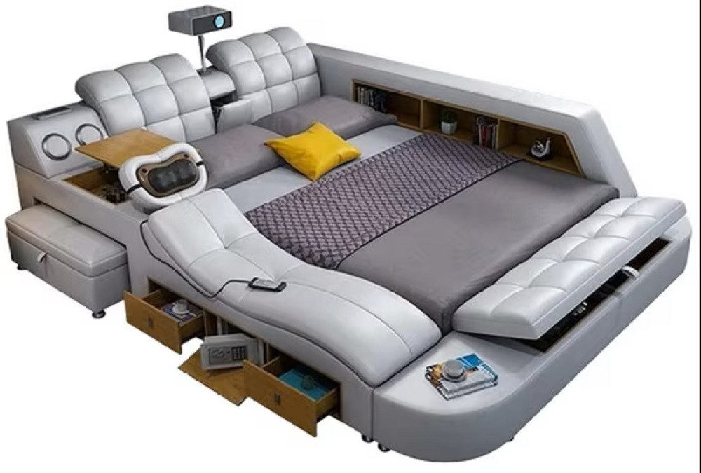 JVmoebel Multimediabett Bett Multifunktion Betten tv beamer usb led Massage Funktion Hotel (1-tlg), Made in Europa