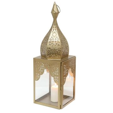 Casa Moro Windlicht Orientalische Laterne Modena Gold L aus Glas & Metall Höhe 50cm (Minaretten Form, Marokkanische Glaslaterne, Windlicht Kerzenhalter), aus traditioneller Handarbeit IRL640
