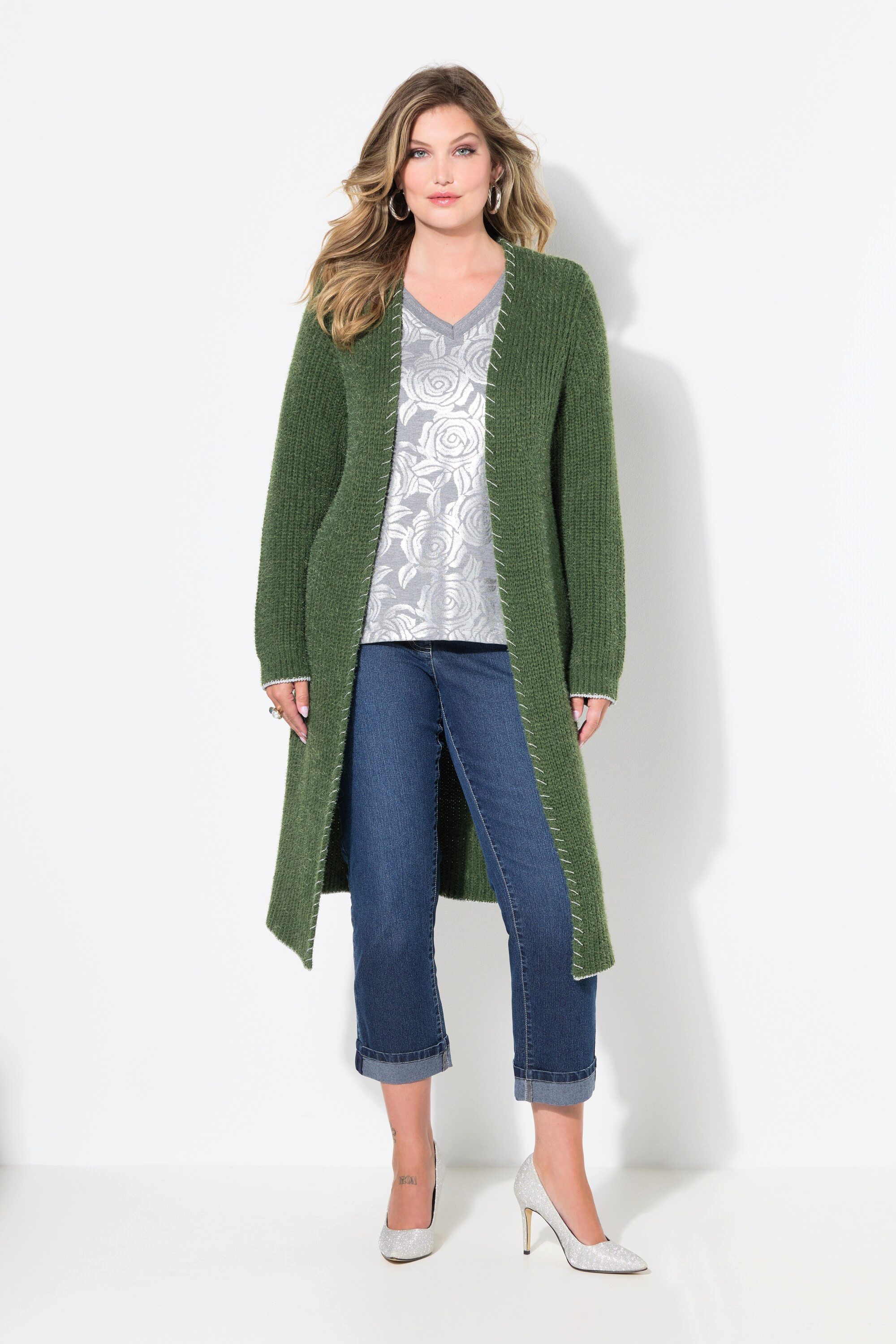 MIAMODA Strickjacke Strickjacke extra lang Ausschnitt günstig online kaufen