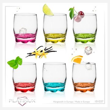PLATINUX Glas Trinkgläser mit buntem Boden, Glas, 250ml Set 6 Teilig Wassergläser Saftgläser