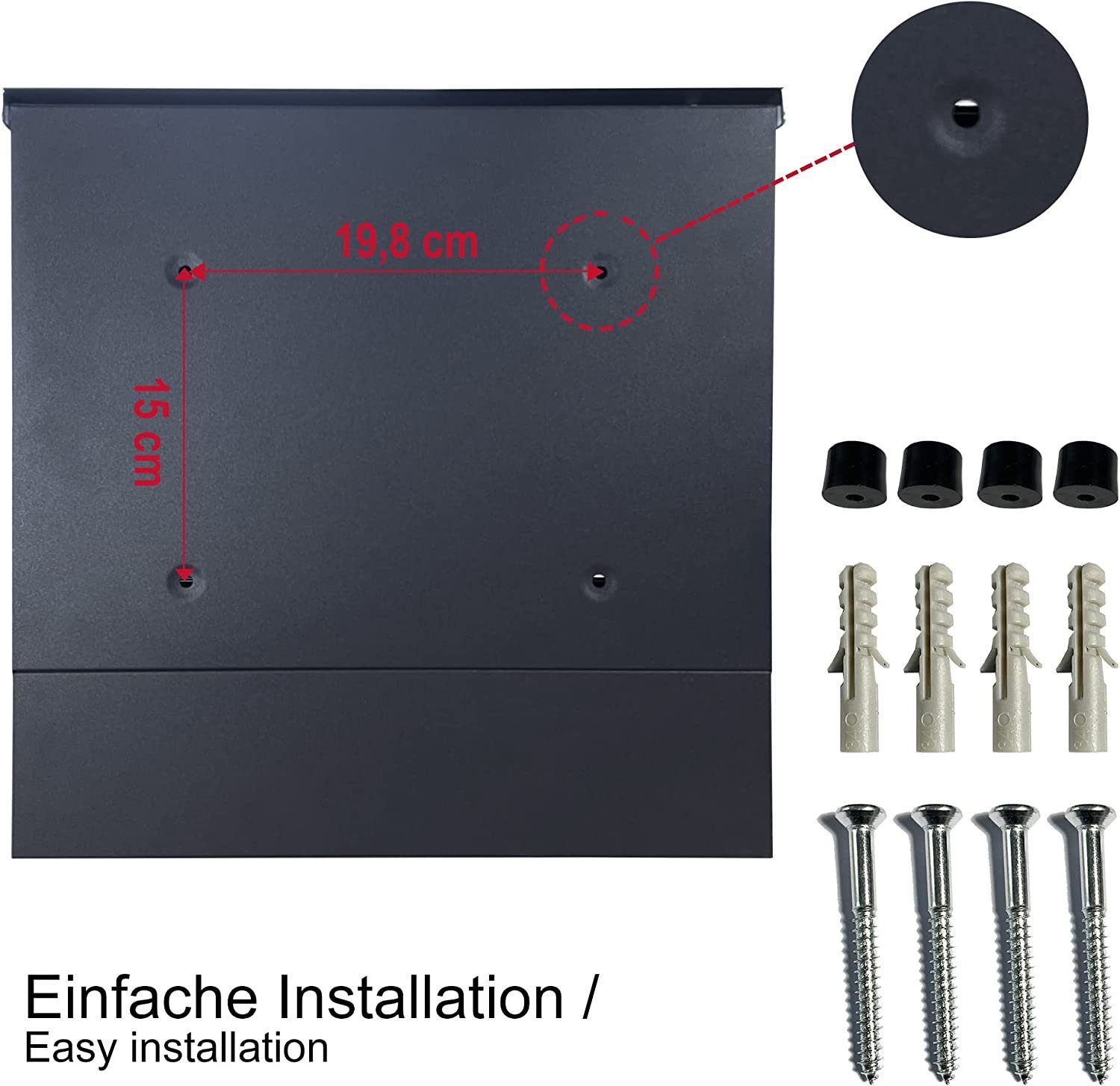 TÄGA Briefkasten Hermes (1 Stück), mit Zeitungsfach, Sichtfenster, Namensschild aus verzinktem Stahl