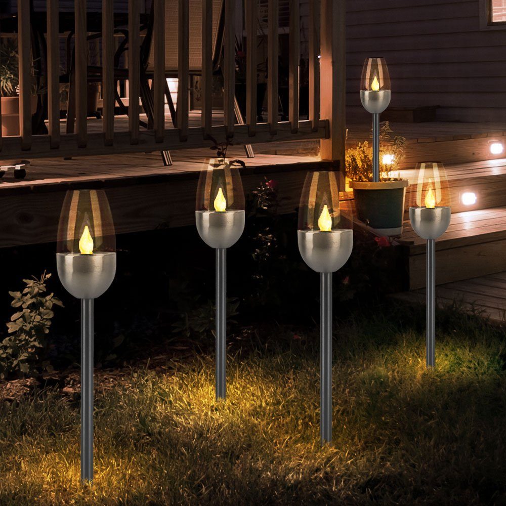 etc-shop LED Solarleuchte, LED-Leuchtmittel fest Solarlampe Steckleuchte, Außenleuchte Gartenfackel mit verbaut, Feuereffekt