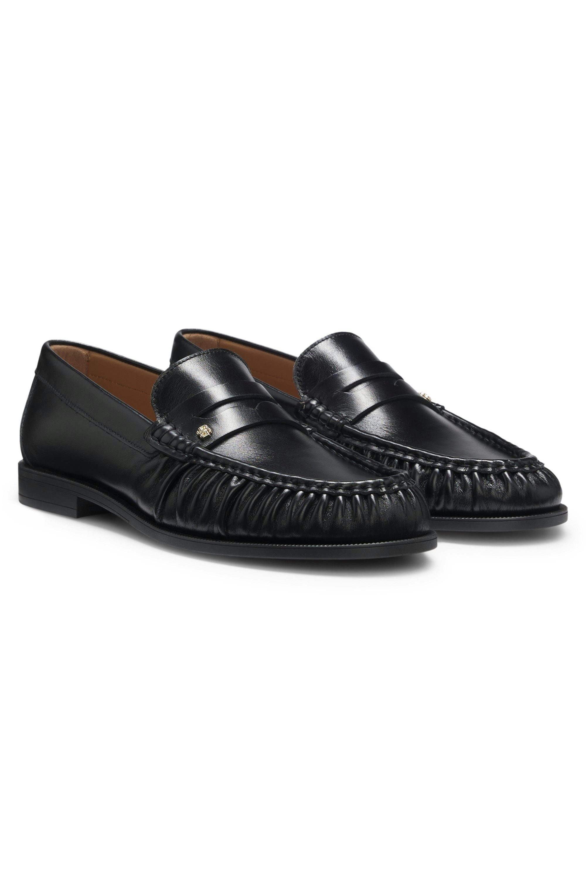 BOSS Lycia Loafer Slipper, Business-Schlupfschuh mit Mokassinnaht und Falten