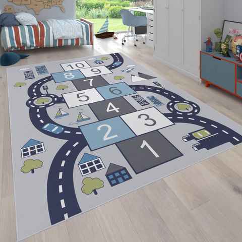 Kinderteppich Bino 565, Paco Home, rechteckig, Höhe: 4 mm, Kurzflor, Straßen-Spiel-Teppich & Spielmotiv Hüpfkästchen