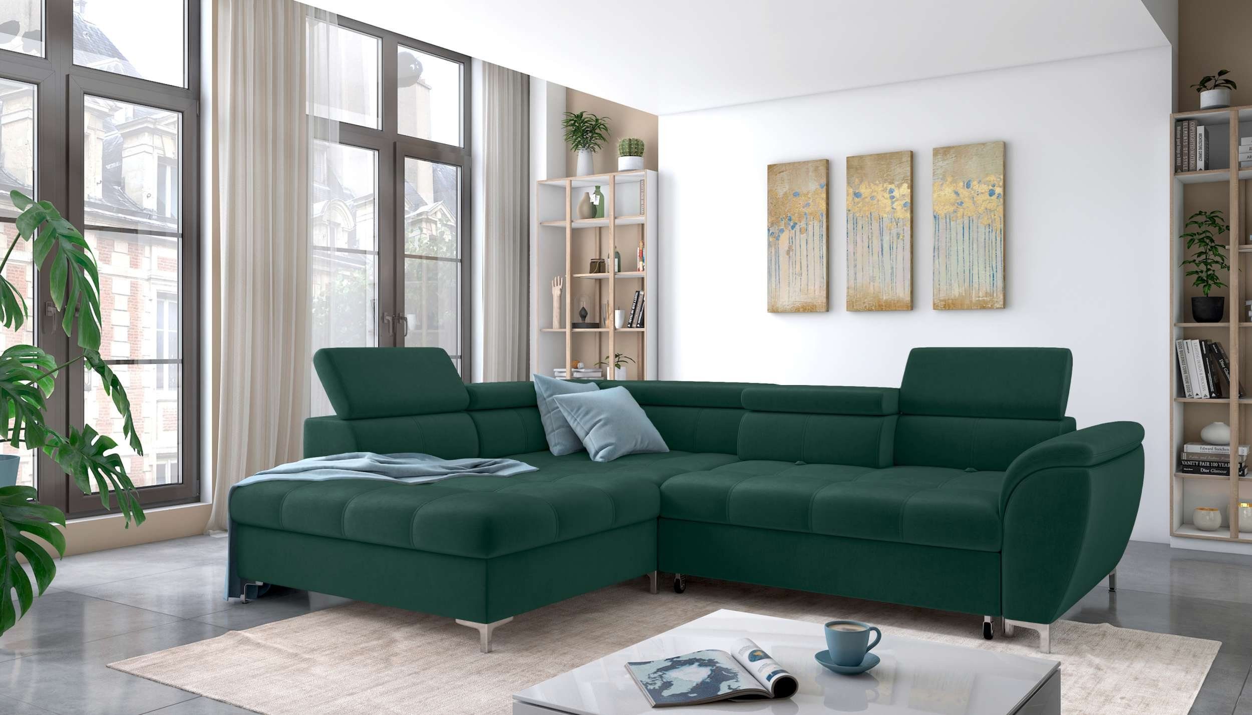 oder Design mit und mane bestellbar, links Modern rechts Bettfunktion Ecksofa Rückenteil- Kopfteilverstellung, Metall, und Stylefy Bettkasten, Neoklis, L-Form, inklusive Eckcouch,