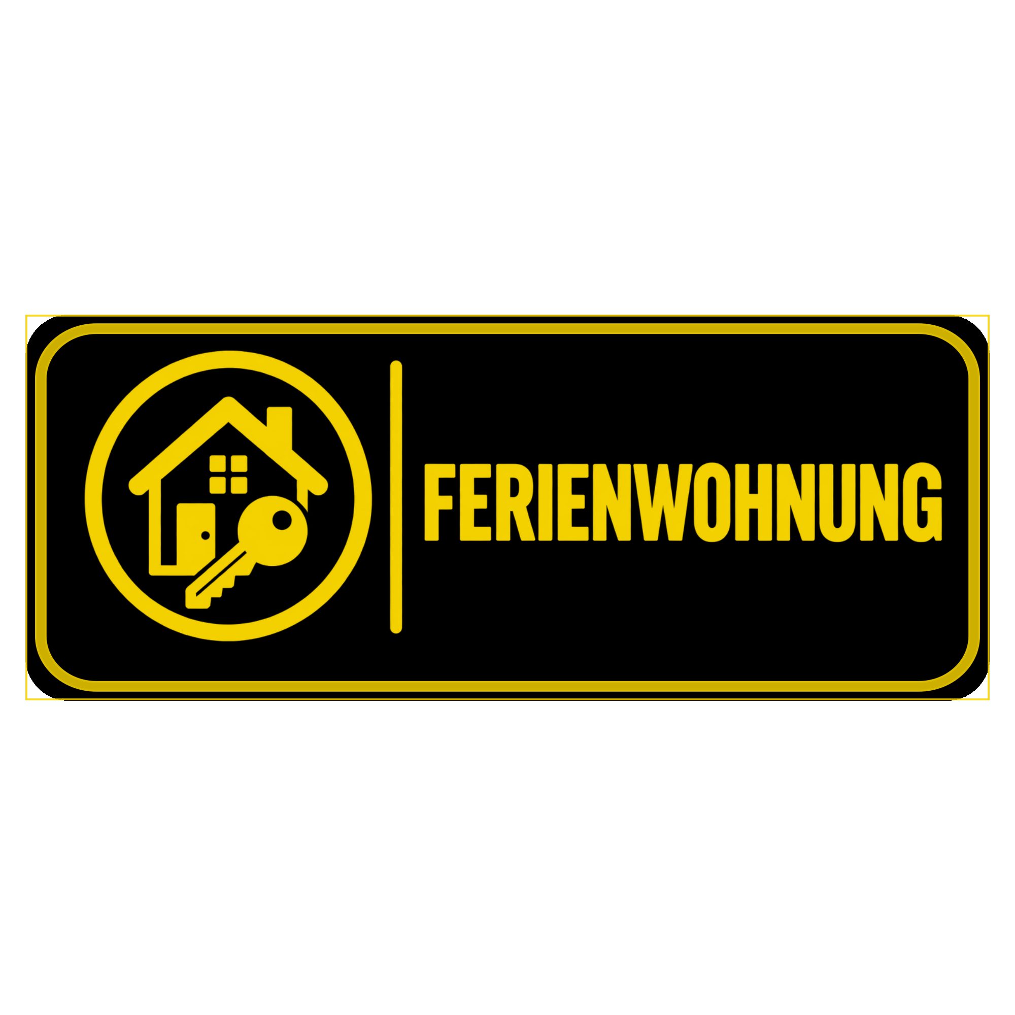 Nomiro Hinweisschild NOMIRO Hinweisschild Türschild Ferienwohnung 15x6 cm - Kunststoff schw, (1 St), selbstklebend, lasergraviert