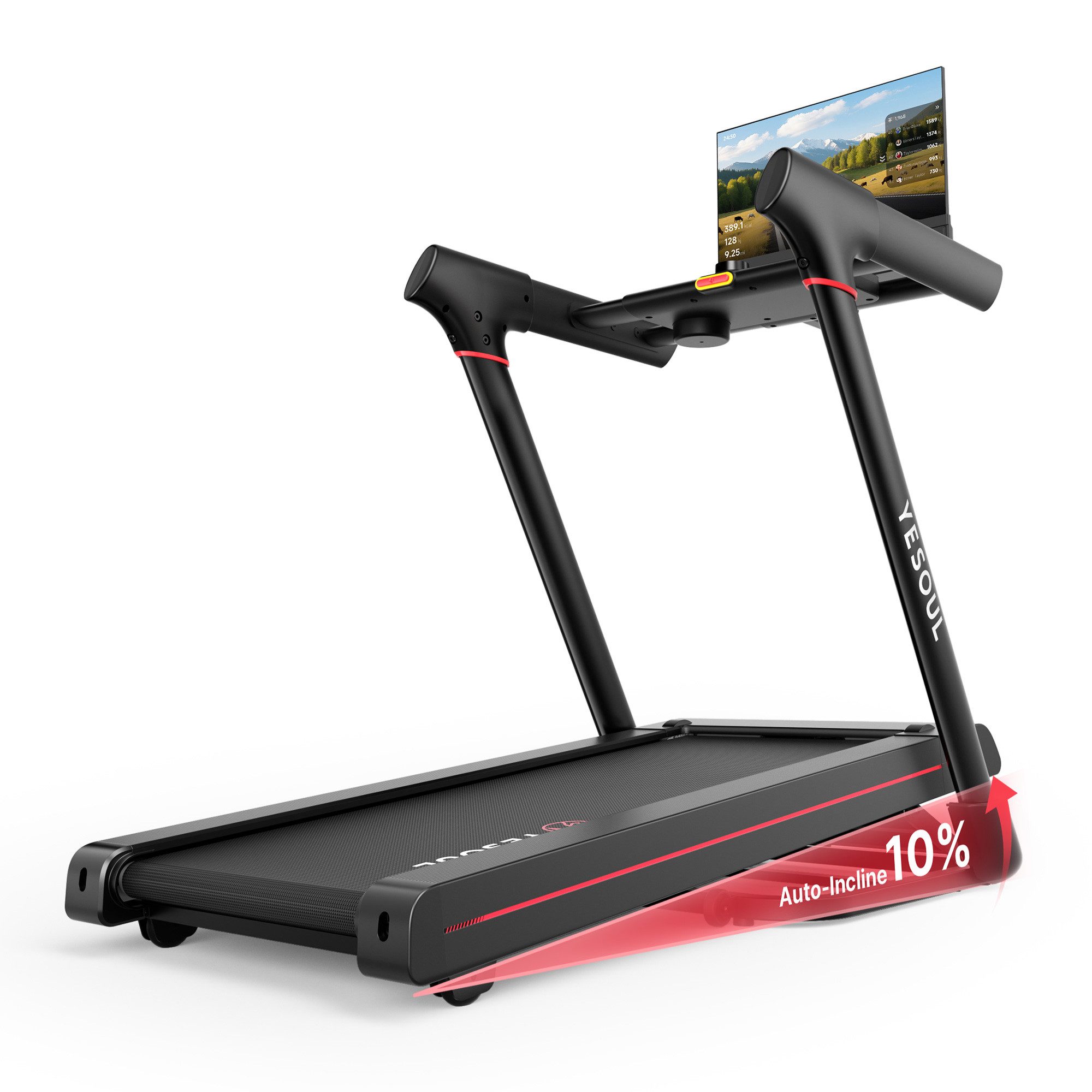 yesoul Laufband T3 Plus für Zuhause, klappbar, 10 % Steigung, 21,5-Zoll-FHD-Display (Einzelgerät, Bis 14 km/h, 136 kg Tragkraft, 3,0 PS, App & 6W-Dual-Lautsprecher), Leiser bürstenloser Motor, 360°-FHD-Display & kabelgeb. Mirroring