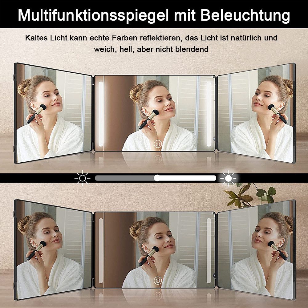zggzerg Schminkspiegel 360° Kosmetikspiegel mit LED Licht, Faltbares Design, 3-Wege-Spiegel