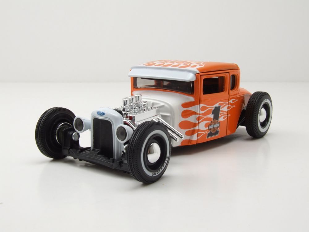 Maisto® Modellauto Ford Model A Custom Hot Rod #1 Harley Davidson 1929 orange weiß, Maßstab 1:24