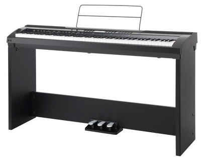 Classic Cantabile Stage-Piano SP-150 Stagepiano KomplettSET inkl. Ständer (88 Soft-Touch Tasten, Anschlagdynamik, MIDI, USB, Aufnahme- & Begleitfunktion, inkl. Notenständer, Netzteil, Unterbau, Pedaleinheit), Begleitautomatik