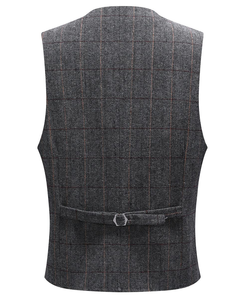 Allthemen Anzugweste mit Reverskragen Fischgrätmuster Herrenweste klassische Anzugweste