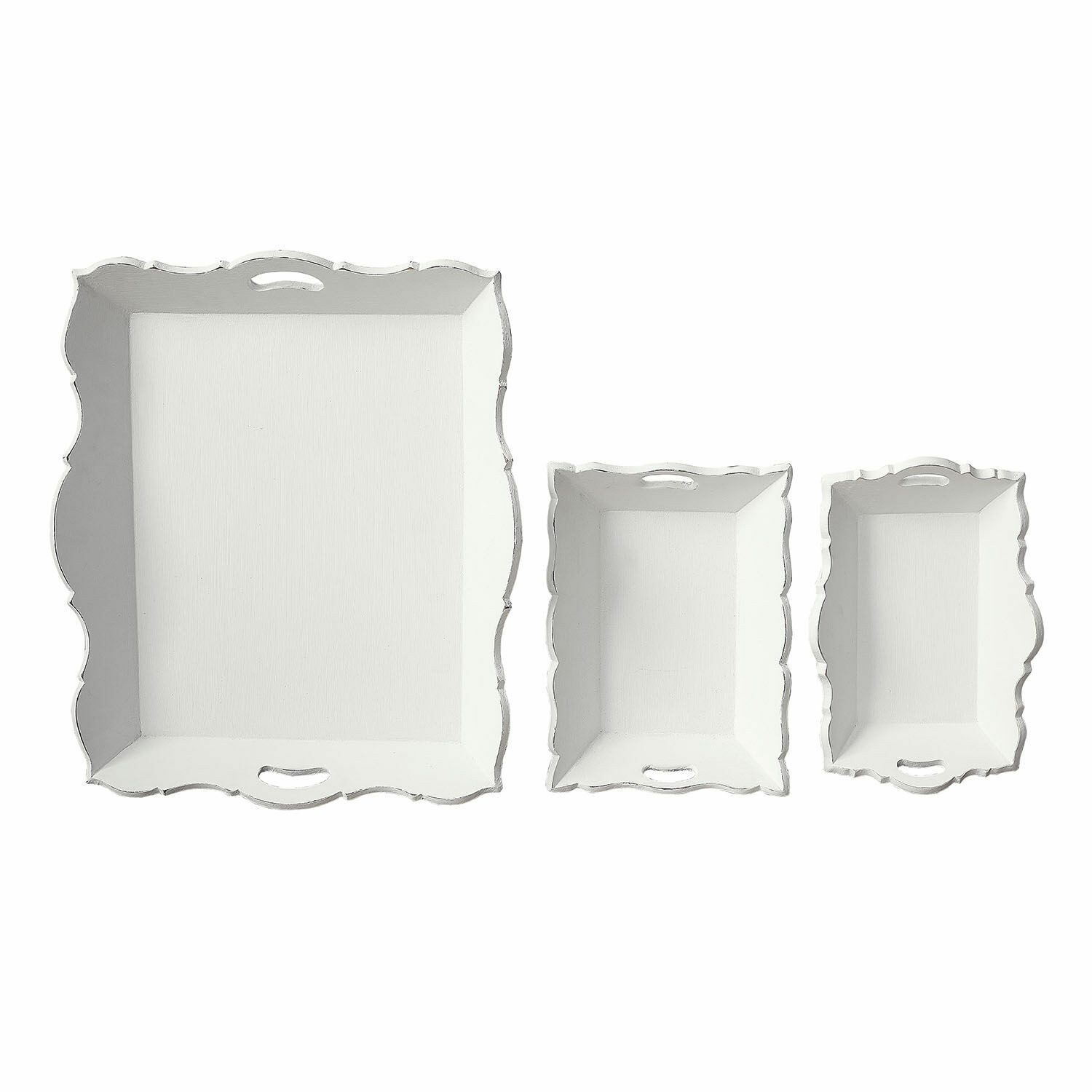 Mirabeau Tablett Tablett 3er Set Pirelo antikweiß, Mangoholz (mangifera indica), Boden: MDF