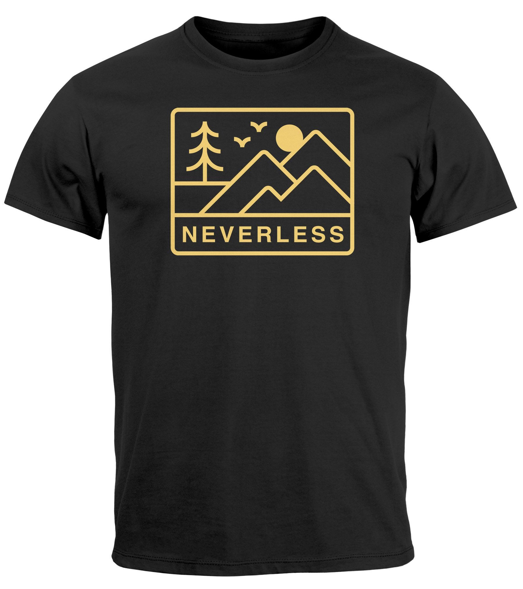 Print-Shirt Herren T-Shirt Outdoor Grafik Line Art Berge Natur Männer Printshirt