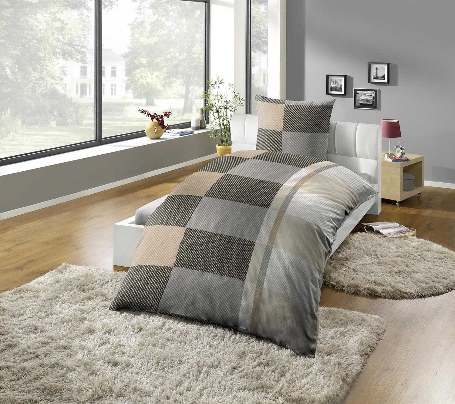 KiNZLER Bettwäsche Mikrofaser Fleece, Microfaser-Fleece, Polyester, 2 teilig, besonders weich, verschiedene Karo Muster