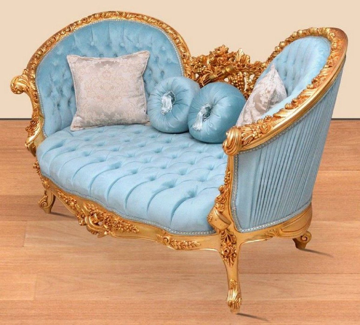 Sofa Barockstil Möbel / Sofa Gold Prunkvolle Wohnzimmer - Casa Wohnzimmer Handgefertigtes Barock im Barock Padrino Hellblau - Sofa