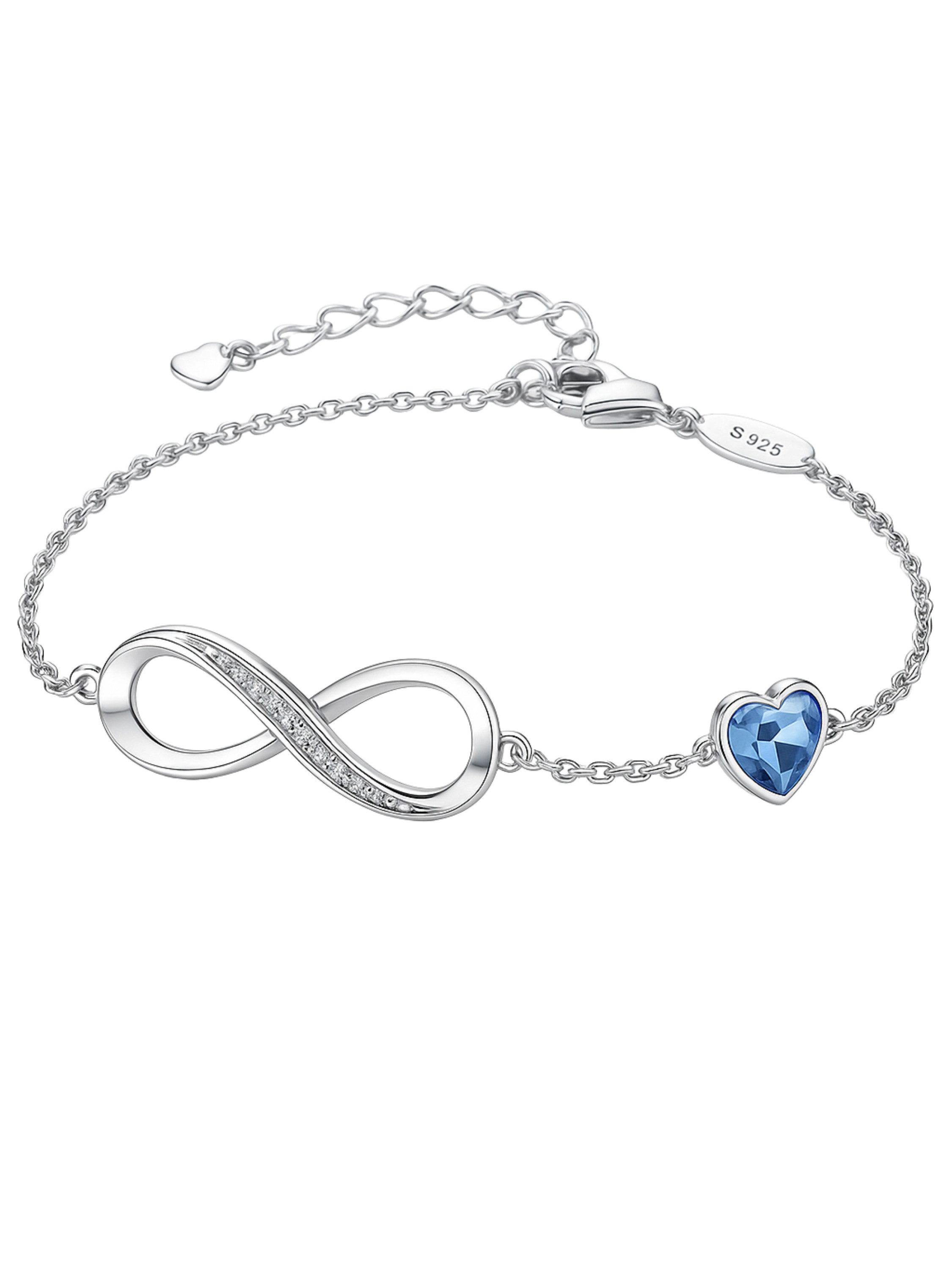 S&T Design Silberarmband Infinity Armband Damen 925 Sterling Silber Unendlichkeit Herz (Echt Silber, inkl. Verpackung), Verstellbares Armband – Geschenk für Frau, Freundin & Mutter