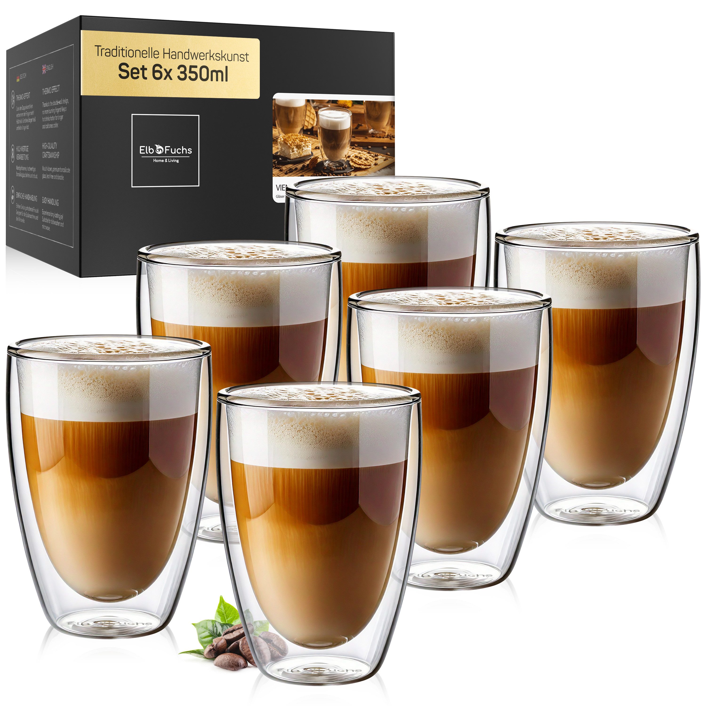 ElbFuchs Latte-Macchiato-Glas Vienna, 6-tlg., Doppelwandiger Thermoeffekt