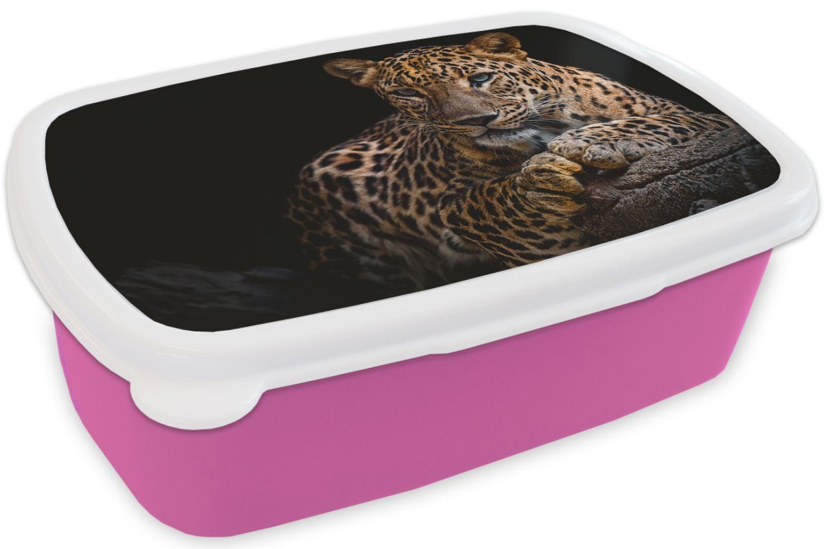 Tiere, (2-tlg), Kunststoff, Mädchen, Porträt - - rosa Brotdose für MuchoWow Schwarz Brotbox Kinder, Lunchbox - Kunststoff Snackbox, Panther Erwachsene, Wildtiere -