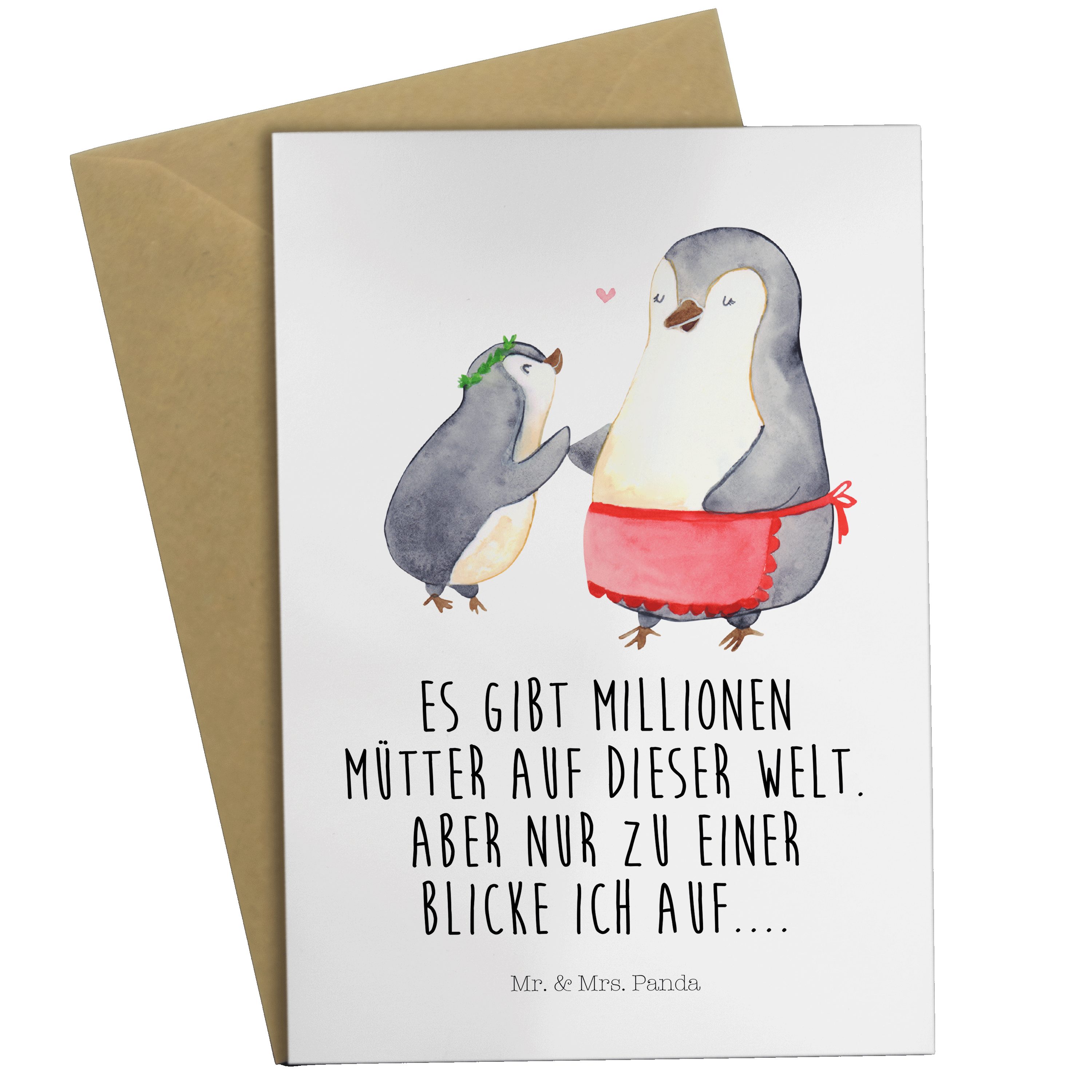 Mr. & Mrs. Panda Grußkarte Pinguin mit Kind - Weiß - Geschenk, Geburststag, Mama, Familie, Klapp