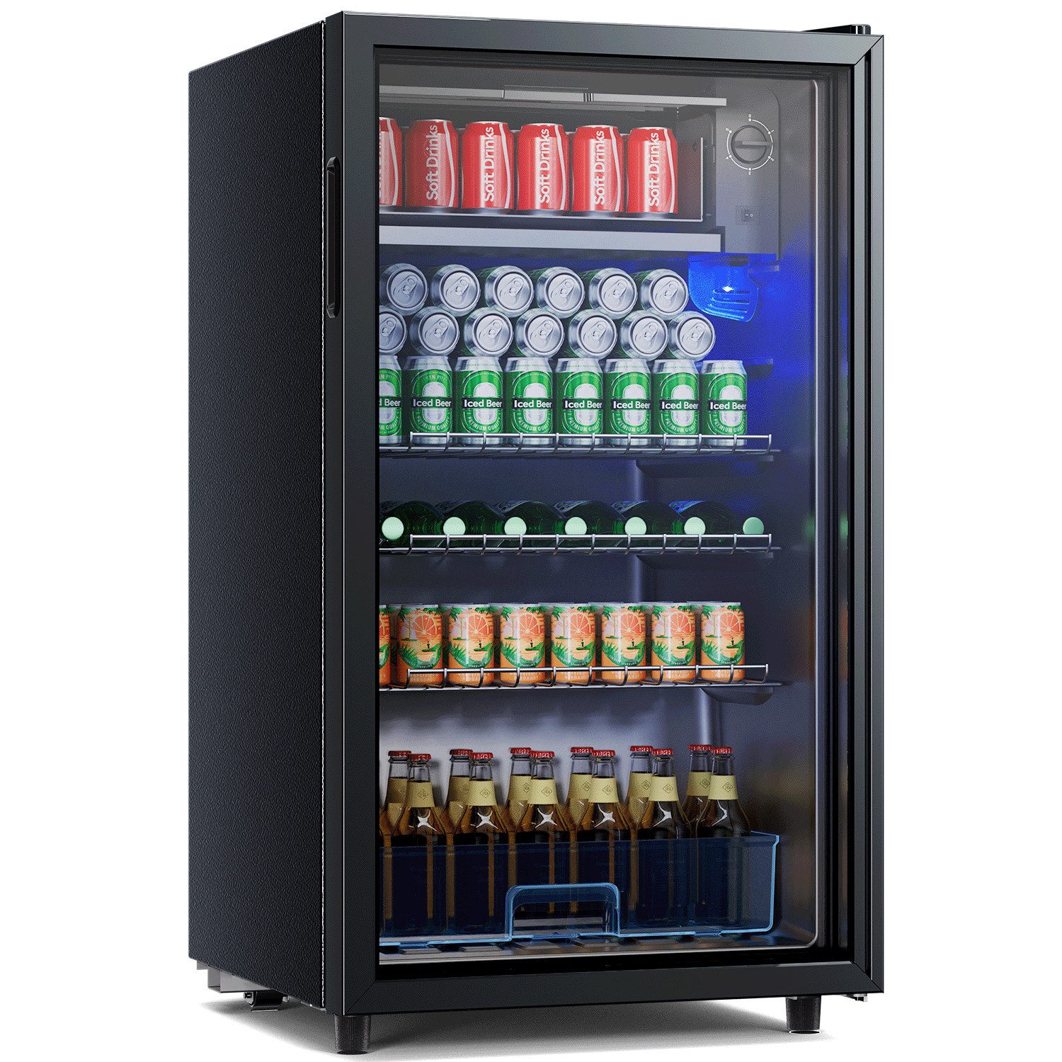 HOMALL Getränkekühlschrank Kühlschrank mit Gefrierfach 85L, Glastür, Mini Kühlschrank, Leiser BC-98, 79 cm hoch, 44.5 cm breit, Flaschenhalterung für Soda/Bier/Wine,für Zuhause, Mini-Bar und Büro