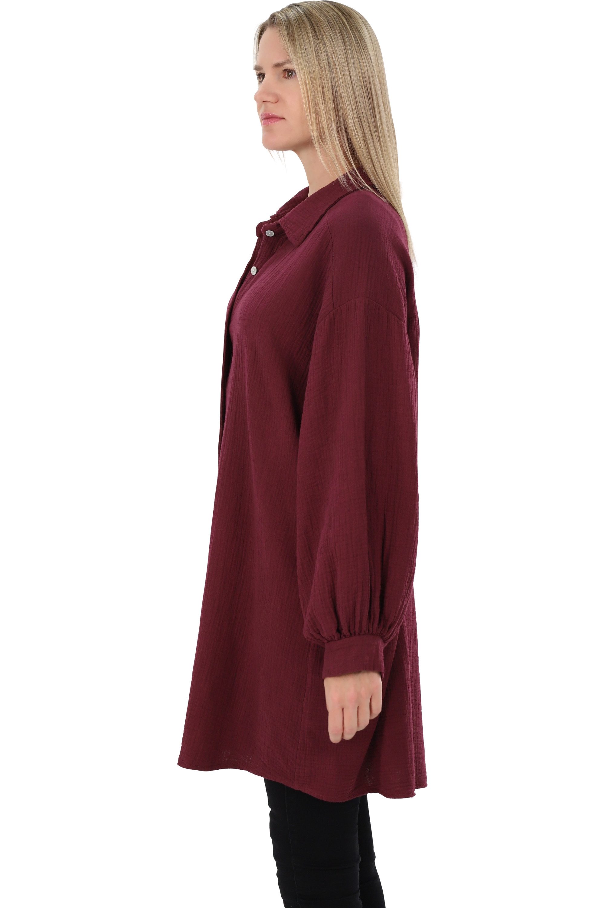 malito more than fashion Hemdbluse malito Damen Musselin Bluse, Oversize Blusenhemd im lässigem Look, weicher Musselinstoff - Einheitsgröße