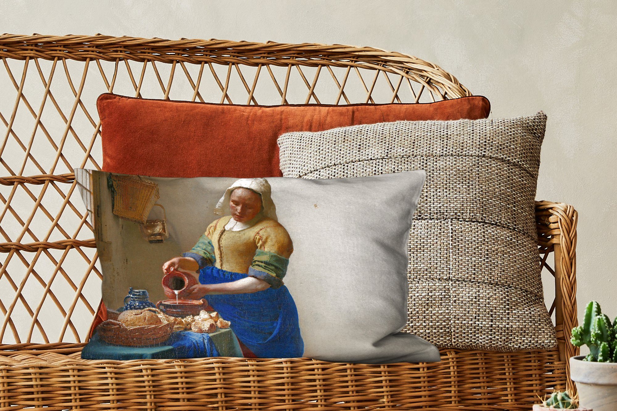 MuchoWow Dekokissen Das Milchmädchen - mit Dekokissen Meister Dekoration, Füllung, Kunst Vermeer, Zierkissen, Wohzimmer - - Alte Schlafzimmer