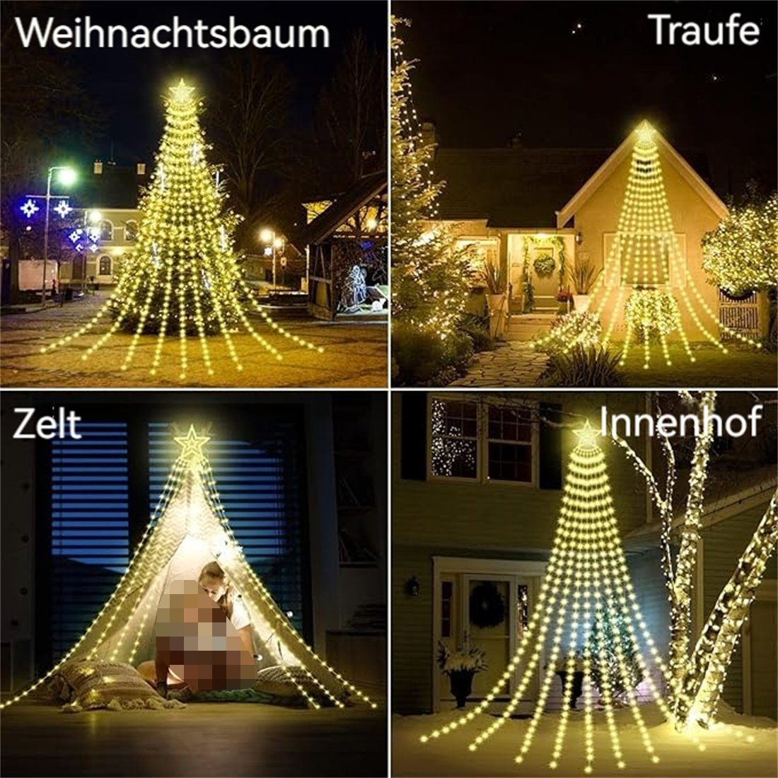 Christbaumbeleuchtung mit Sterne LED LED DÖRÖY Weihnachtsbaum,Bunte Lichterkette Dekolicht