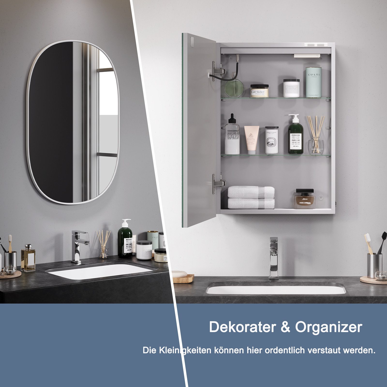 Dripex Badezimmerspiegelschrank LED Spiegelschrank mit Steckdose und Glasab günstig online kaufen