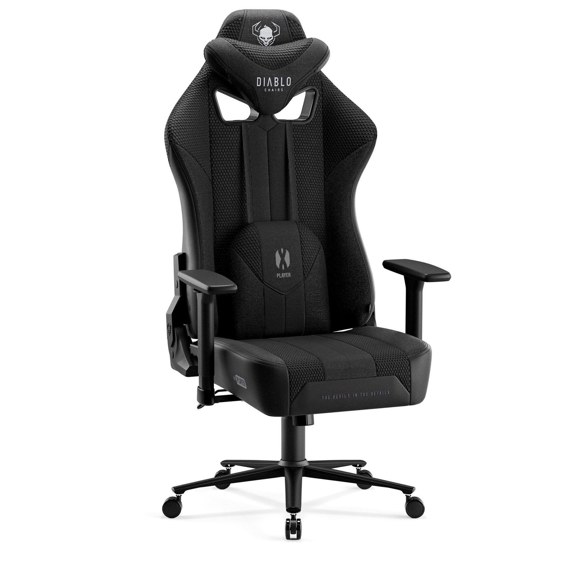 DIABLO CHAIRS Gaming-Stuhl X-Player 2.0 Stoff ergonomisch Honeycomb TiltTech 3D-Armlehnen (TiltTech System, Honeycomb, 3D-Armlehnen, 3 Größen: S/L/XL), Kopfstütze Lendenkissen Wippfunktion Metallbasis