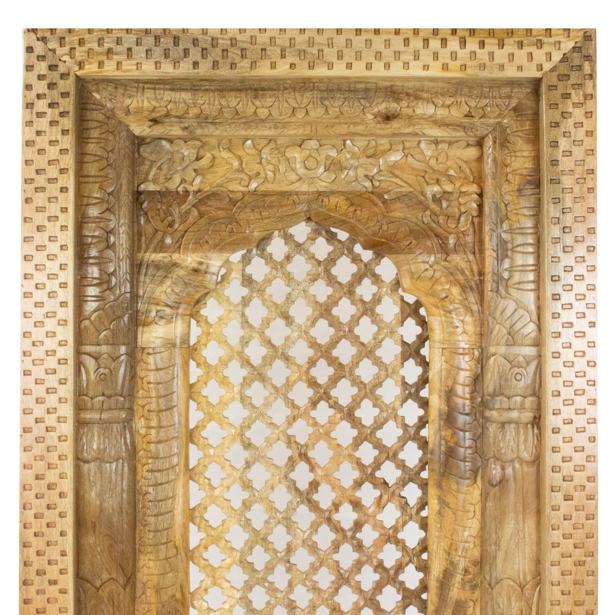 Oriental Galerie Dekofigur Holzrelief im Fensterladendesign Indien 80 x 100 cm (1 St), Handgeschnitztes Holzrelief, orientalische Wanddeko, Mangoholz