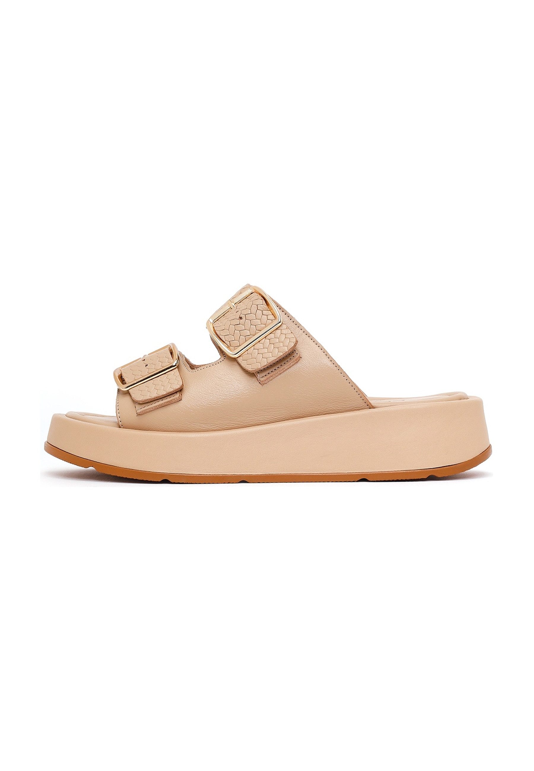 Derimod Comfort-Pantoletten aus Leder Mules Echtes Leder, Lederfutter, Verstellbare Schnallen, Plateau-Stil