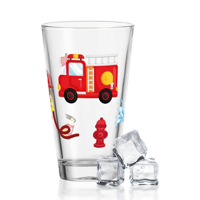 GRAVURZEILE Glas Leonardo Wasserglas mit UV-Druck - im Feuerwehr 360° Design - als Geschenk für Kinder zum Kindergeburtstag Weihnachten - Alltagstauglich - Geeignet als Trinkglas