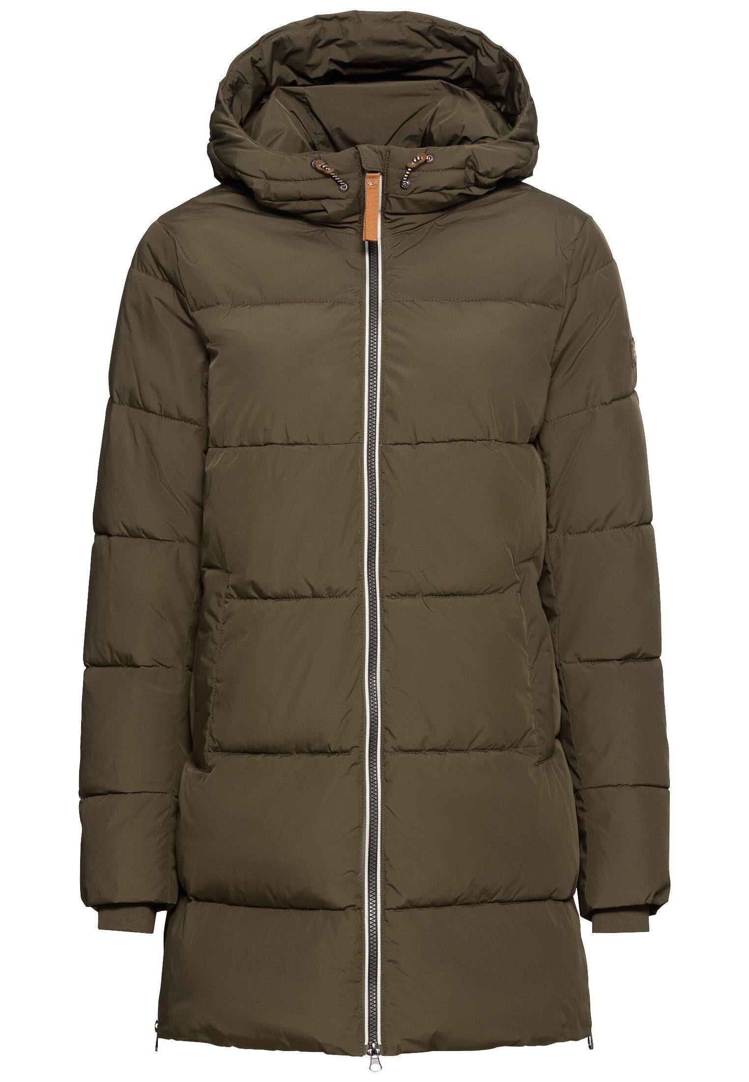 camel active Steppjacke recyceltem aus Polyester Steppmantel Dunkelkhaki