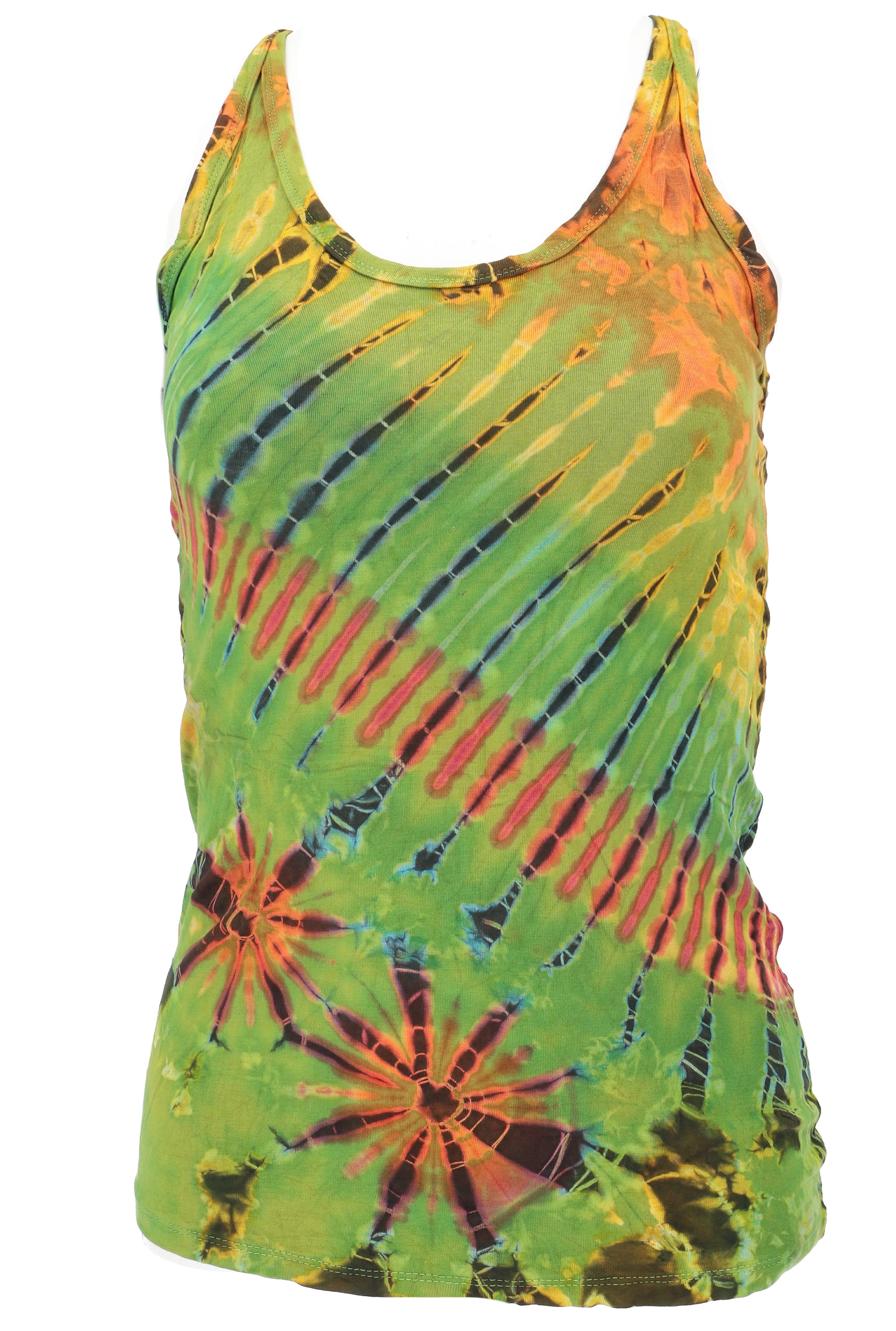 Guru-Shop T-Shirt Batik Hippie Top, Tank Top - grün Festival, Ethno Style, Hippie, alternative Bekleidung