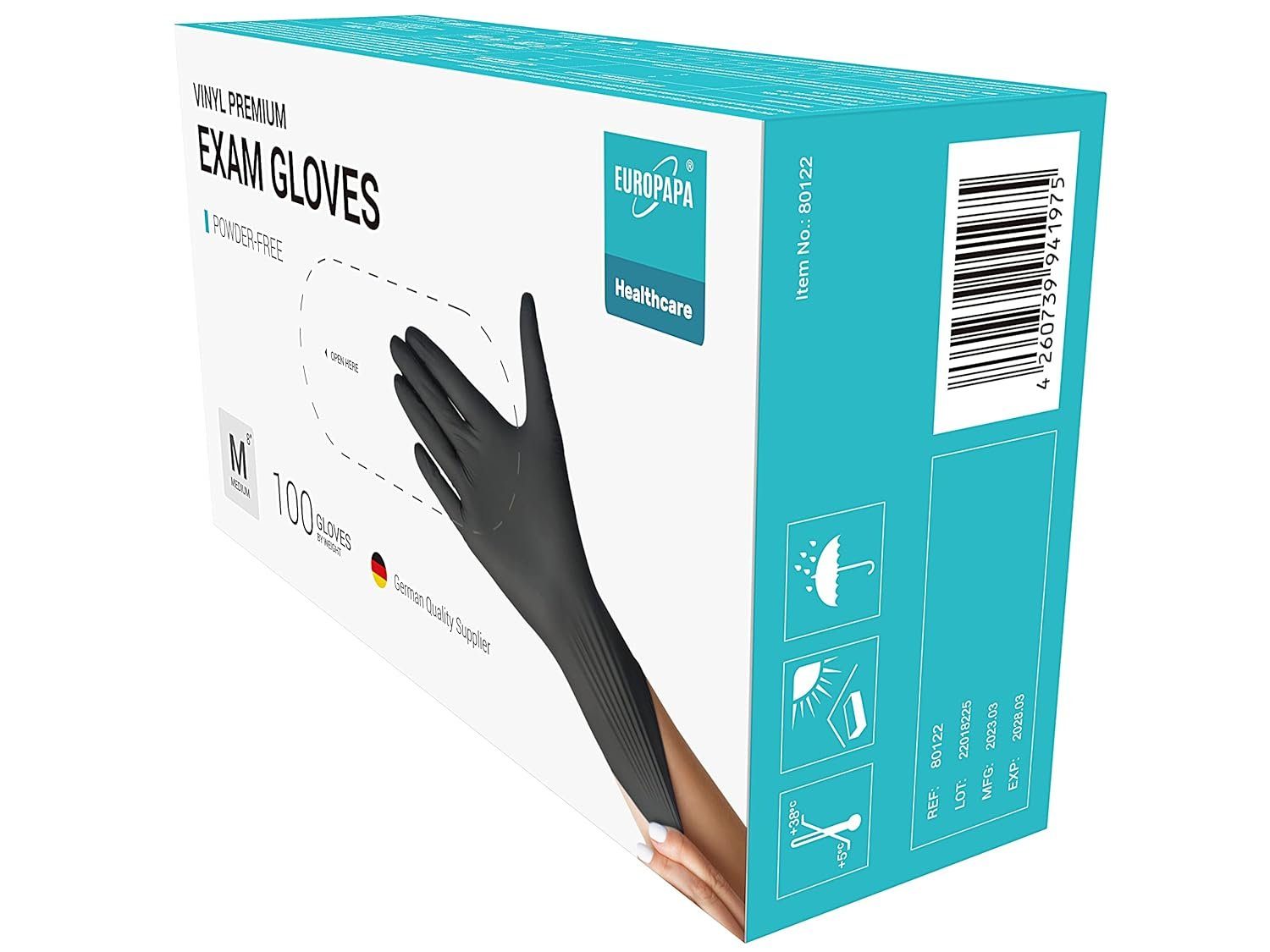 EUROPAPA Einweghandschuhe 100x Vinylhandschuhe Einweghandschuhe (Untersuchungshandschuhe Einmalhandschuhe) latexfrei puderfrei Vinyl Handschuhe