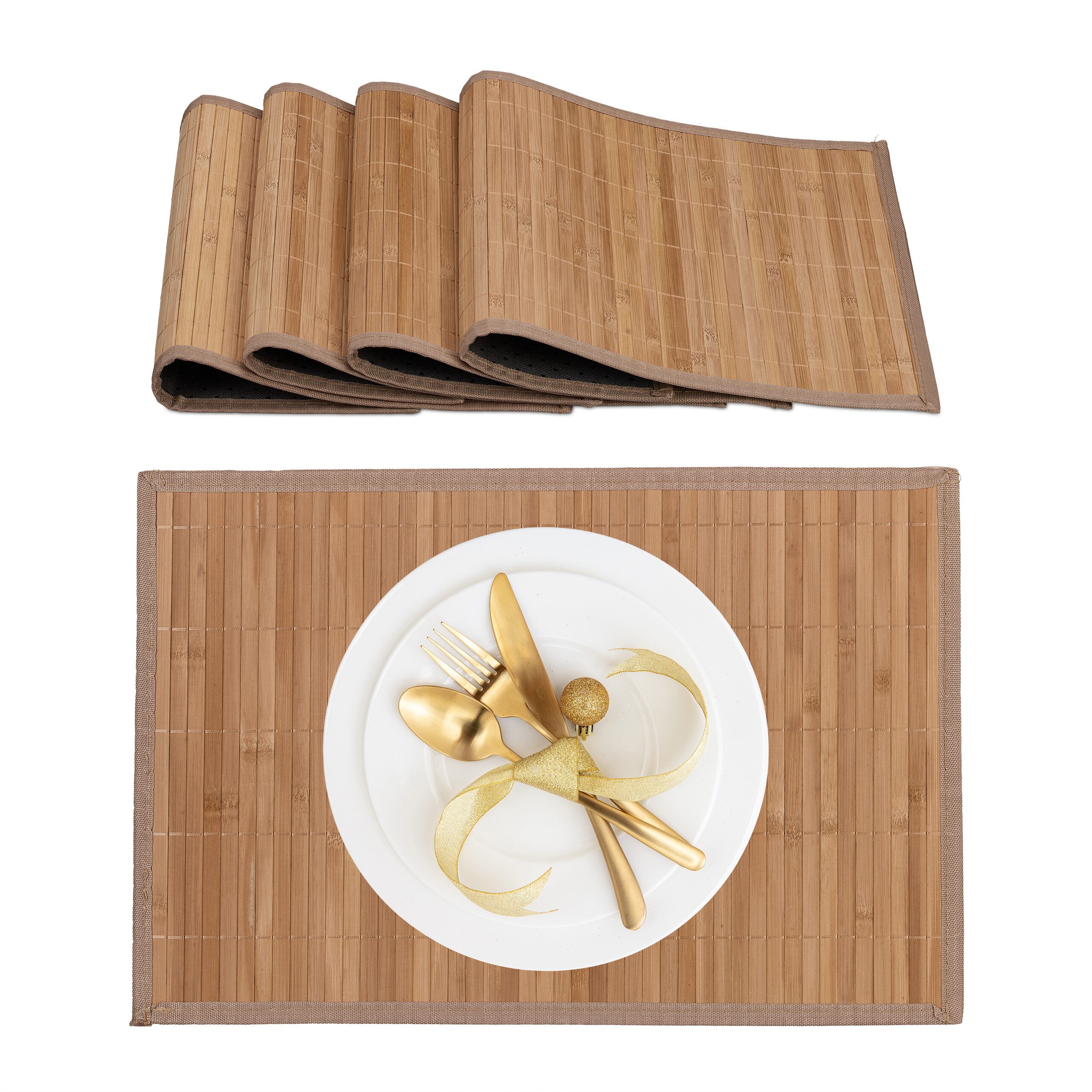 relaxdays Platzset Tischset 4er Set Bambus, günstig online kaufen