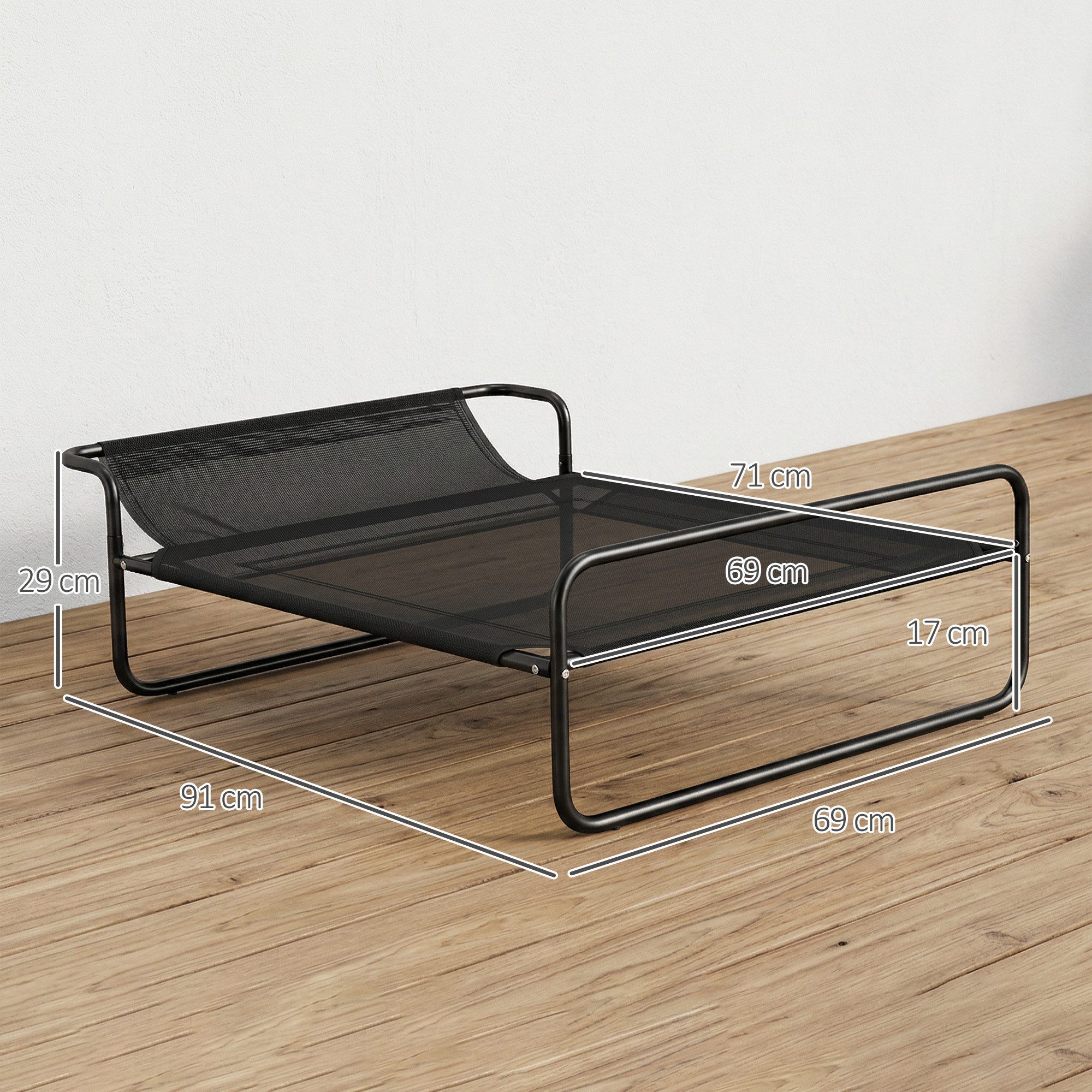 PawHut Tierbett mit atmungsaktivem Mesh-Bezug, Atmungsaktives Mesh, für Kleine, Mittlere Hunde, 91 x 69 x 29cm Schwarz