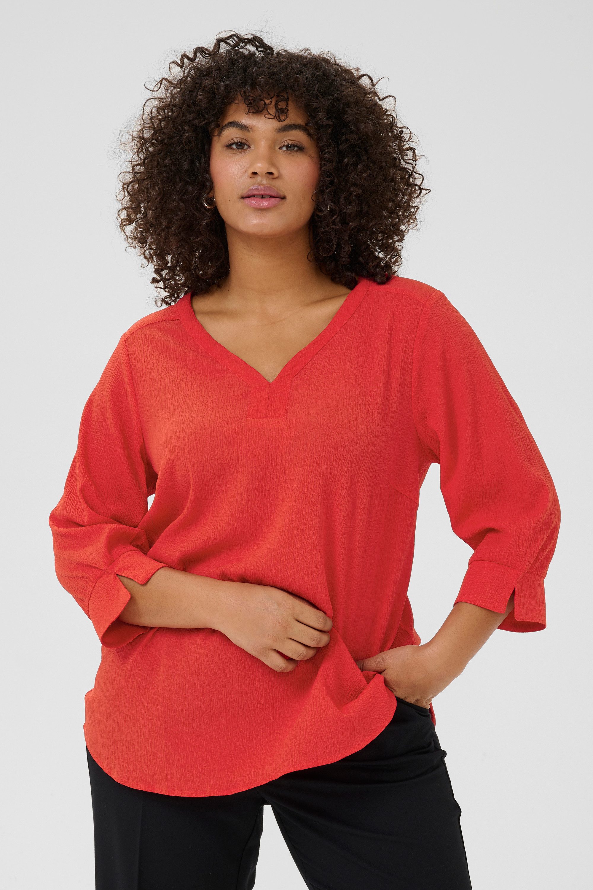 KAFFE Curve Langarmbluse Langarm-Bluse KClunda Große Größen