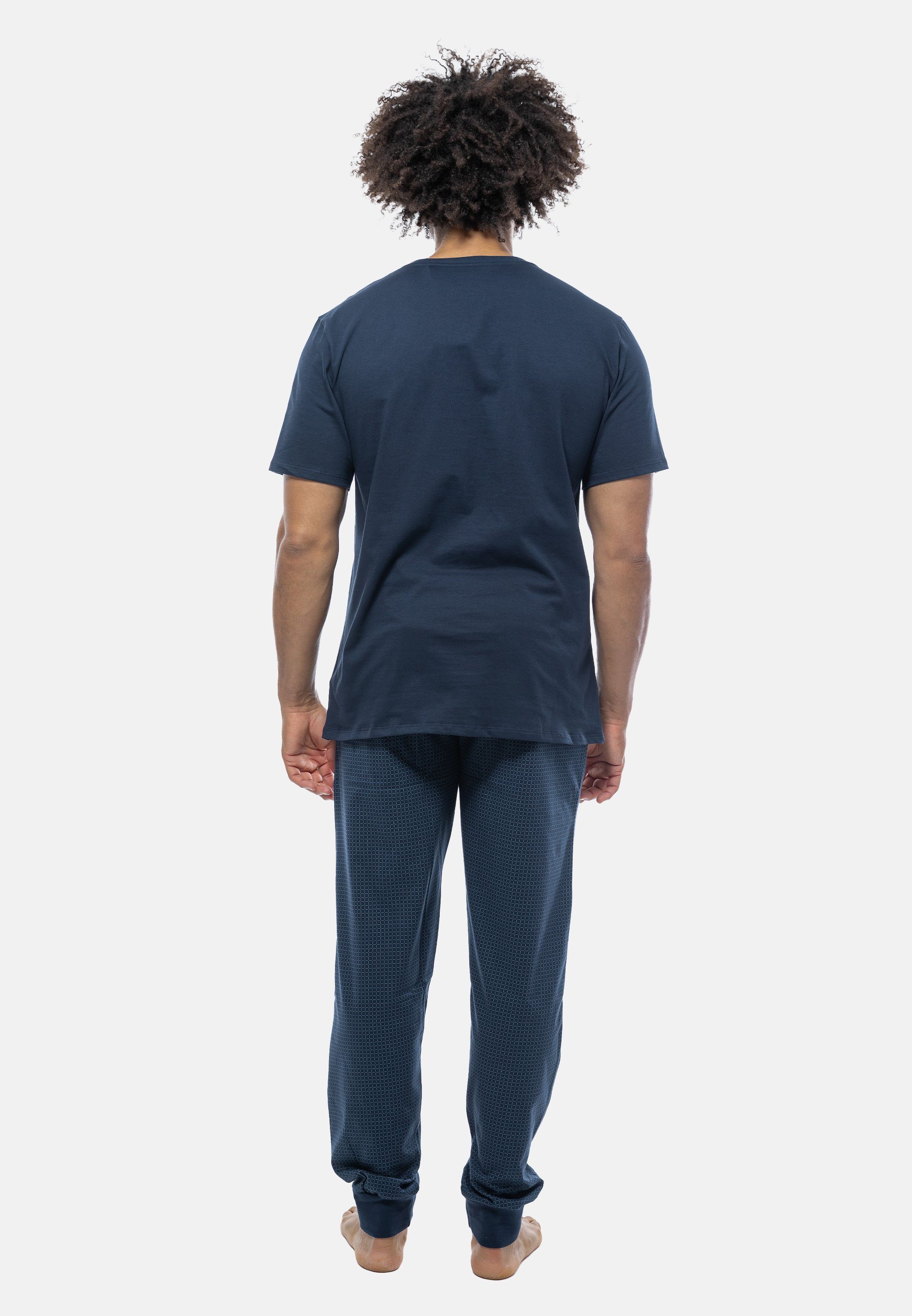 2 Pyjama Schiesser gemustert - - Mix Baumwolle Schlafanzug (Set, Blau tlg)