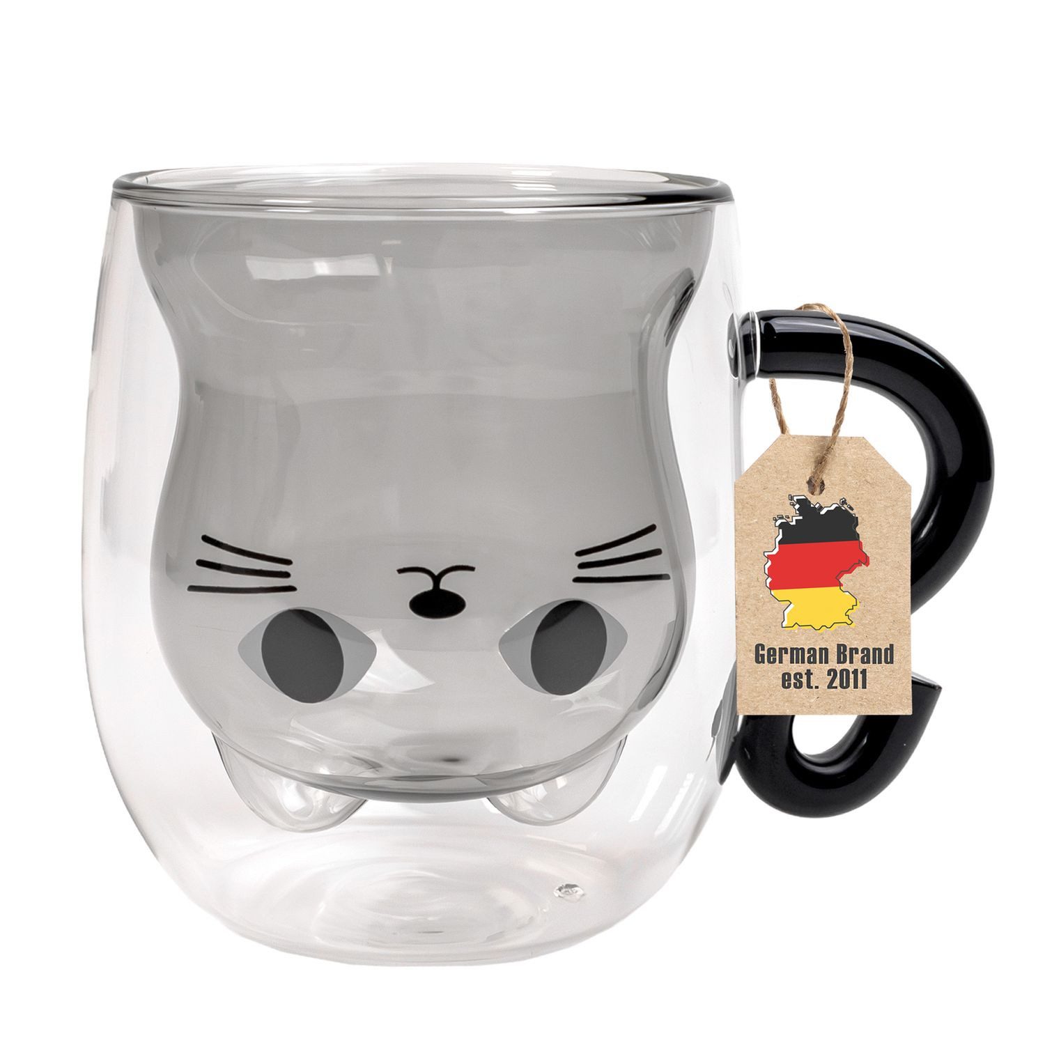 Intirilife Gläser-Set, 1-tlg., Glas, Thermo Glas Doppelwandig 200ml Kaffeetasse Teetasse Katzendesign