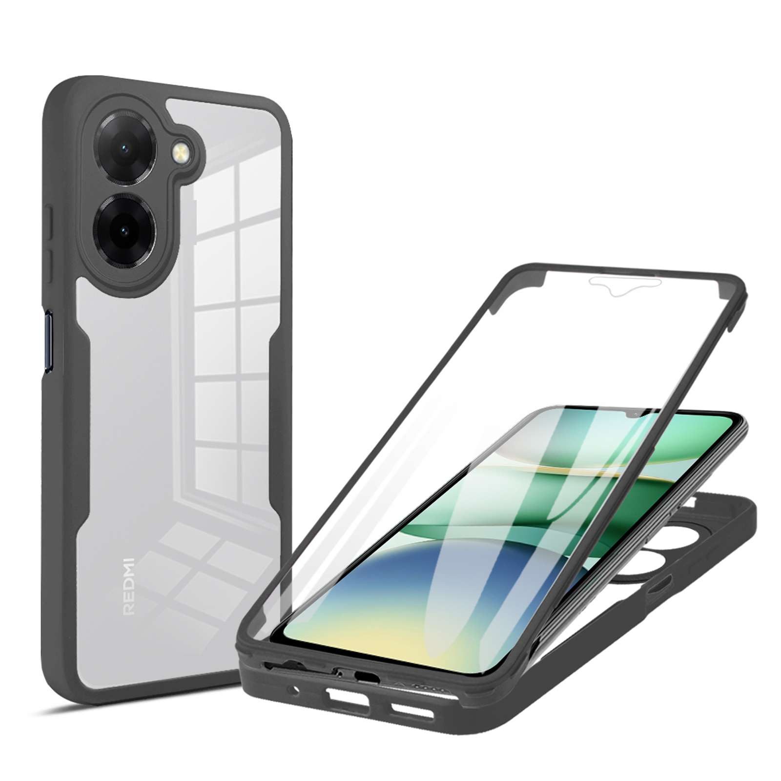 betterfon Handyhülle für Xiaomi Redmi A5 4G 2-teiliges 360° TPU Schutzcase, Rundumschutz mit integrierter Displayabdeckung und klarer Sicht