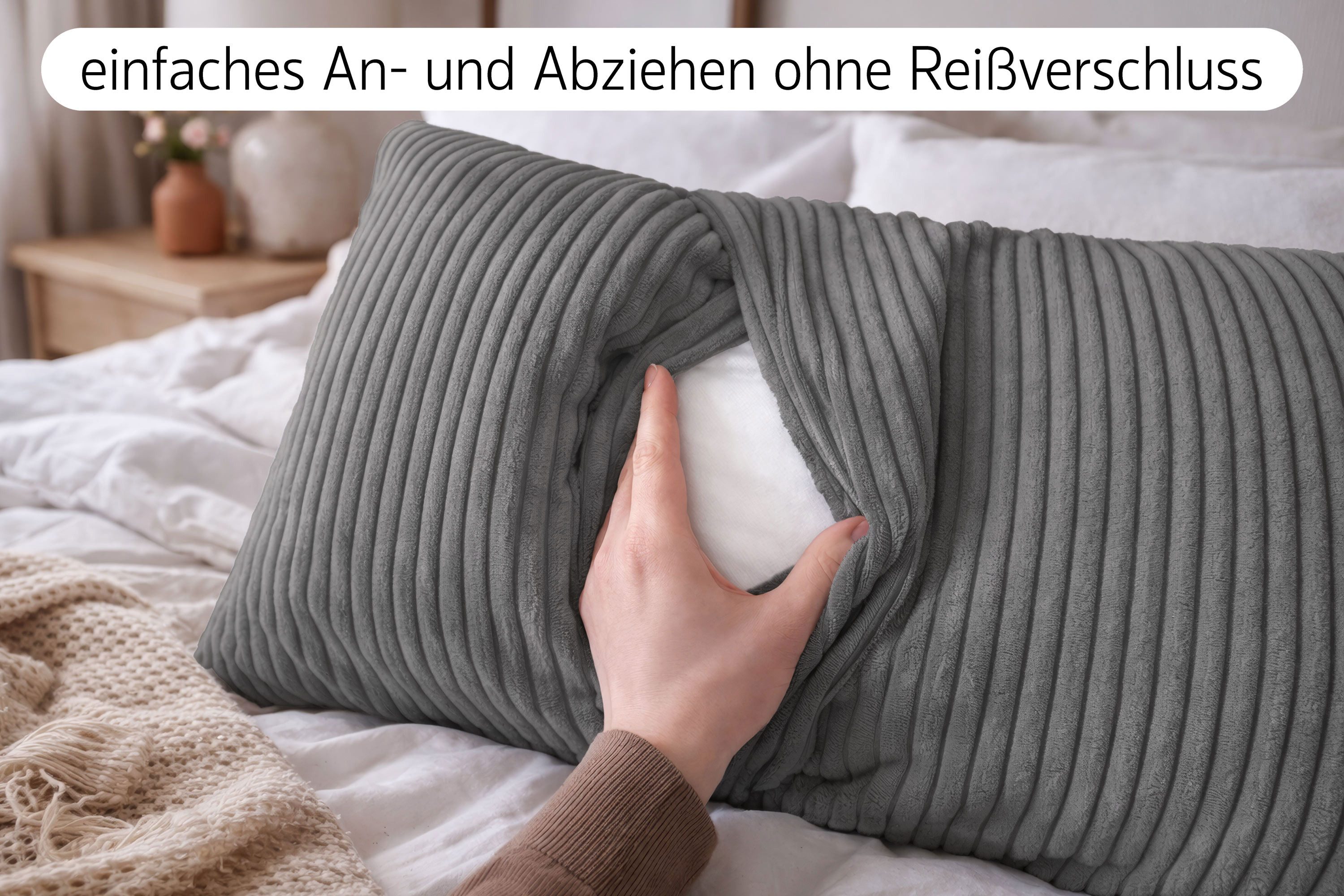 Amilian Dekokissen 40x80 cm 2er Set mit Füllung – Cord-Optik Sofakissen, mit Füllung und Bezug, formstabil, Hotelverschluss