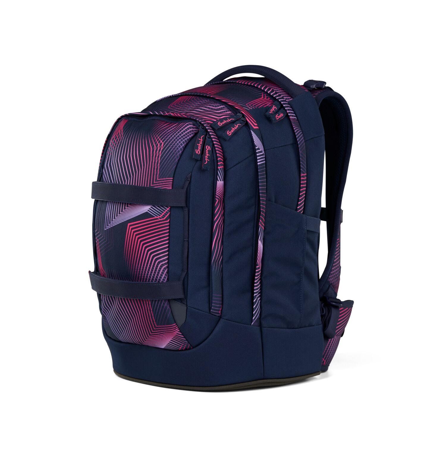 Satch Schulranzen Schulrucksack-Set PACK Seismic Pink 3-teilig (3-teilig), ergonomisch, Your-Size-System: auf Körpergröße anpassbar